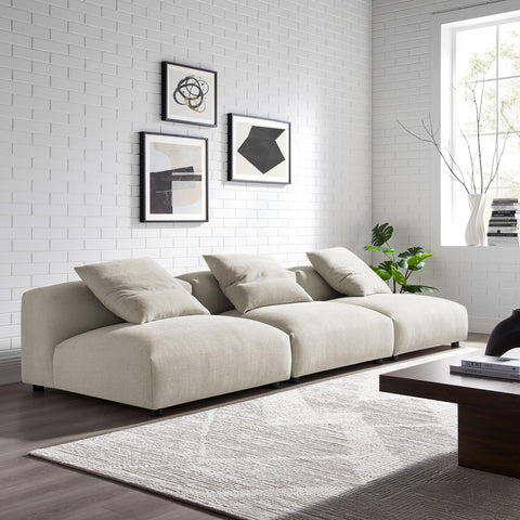 Modway Solace Fabric Upholstered 3-Piece Modular Sofa in Linen - Comfy Upholstered Deep Seat Couch - Modern 3-Seat Armless Sectional Chairs - Oversized Couches for Living Room