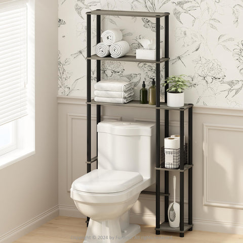 Furinno Turn-N-Tube Freestanding Over-The-Toilet Storage Rack with 5 Shelves Grey Oak/Black