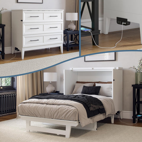 AFI, Santa Fe Twin Murphy Bed Chest with 6" Mattress & Built-in USB Charger, White
