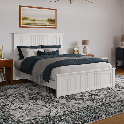 AFI Naples Queen Solid Wood Low Profile Platform Bed with Matching Footboard in White