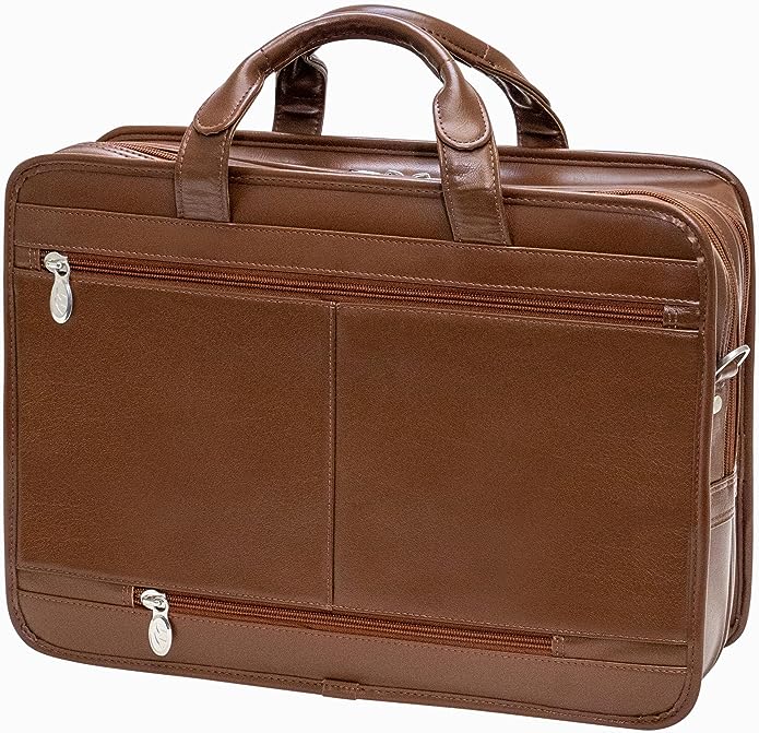 15 Inch Leather Double Compartment Laptop Briefcase HUBBARD Brown