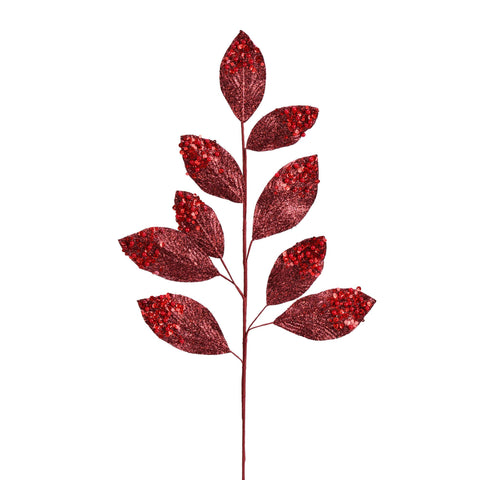 Vickerman 29" Burgundy Glitter Leaf Artificial Christmas Spray. Includes 6 Sprays per Pack.