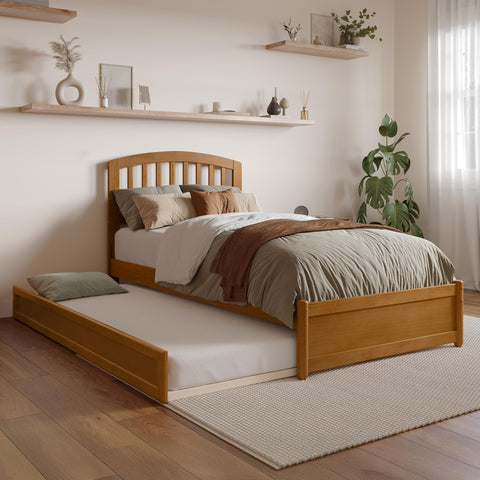 AFI, Lucia Twin XL Platform Bed with Panel Footboard & Twin XL Trundle, Light Toffee