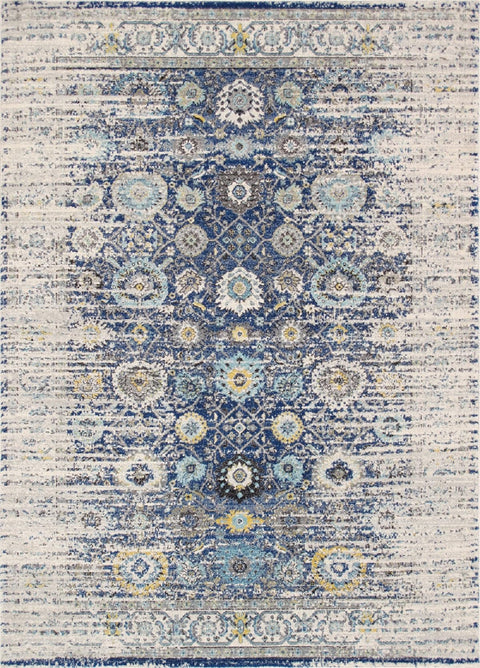 Pasargad Home Turkish Chelsea Design Power-Loomed Navy/Ivory Floral Area Rug- 6' 0'' X 6' 0''