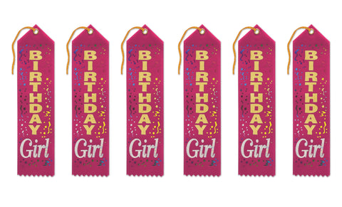 Beistle 6-Pack Birthday Girl Award Ribbon, 2-Inch by 8-Inch