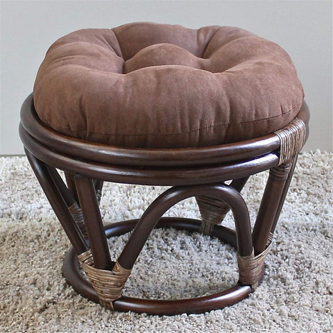 International Caravan Furniture Piece Rattan Ottoman with Micro Suede Cushion