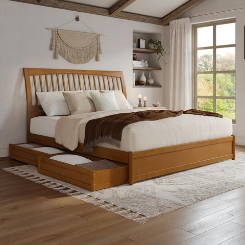 AFI, Roslyn King Platform Bed with Panel Footboard and Storage Drawers, Light Toffee