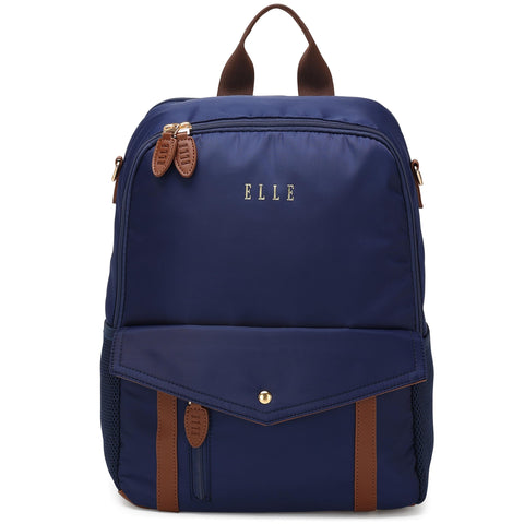 ELLE Luxe Journey 18L Twill and Vegan Leather Backpack | Navy