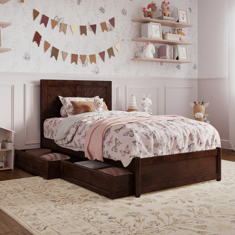 AFI, Clayton Twin Platform Bed with Panel Footboard and Storage Drawers, Walnut