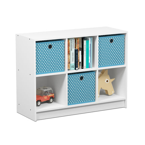 Furinno BASIC Book Shelf, 6-Cube Bookshelf with Open Shelf, 3 x 2 Bookcase with Storage Bins, Closed Back, Horizontal, 11.9 x 31.6 x 23.6, for Living Room, Bedroom, Home Office, White/Light Blue