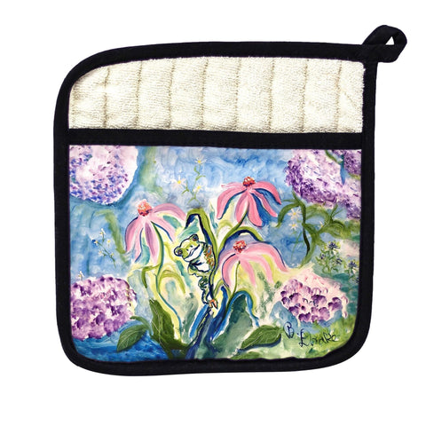 Frog & Pink Flowers Pot Holder - 9x9