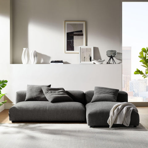 Modway Solace Modular Fabric Sectional Sofa with Chaise in Charcoal - Comfy Upholstered Deep Seat Sofa - Modern L-Shaped 2-Piece Sectional Sofa Set - 3 Seater Sofa for Living Room