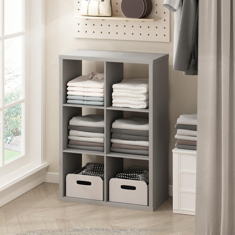 Furinno Cubic Open Back Multipurpose Clothing  and Closet Storage Organizer Shelf 6-Cube Light Grey