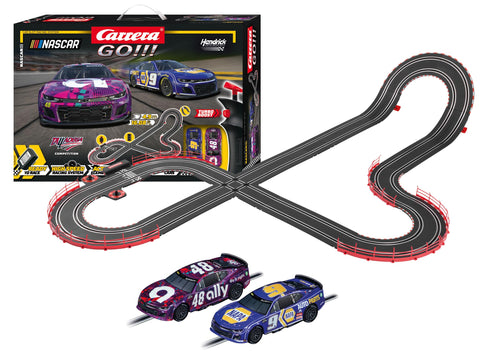 Carrera GO 62582 NASCAR Talladega Competition Electric Powered Slot Car Racing Kids Toy Race Track Set Includes 2 Hand Controllers and 2 Cars in 1:43 Scale