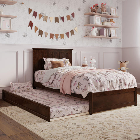 AFI, Malta Twin Platform Bed with Panel Footboard and Twin Trundle, Walnut
