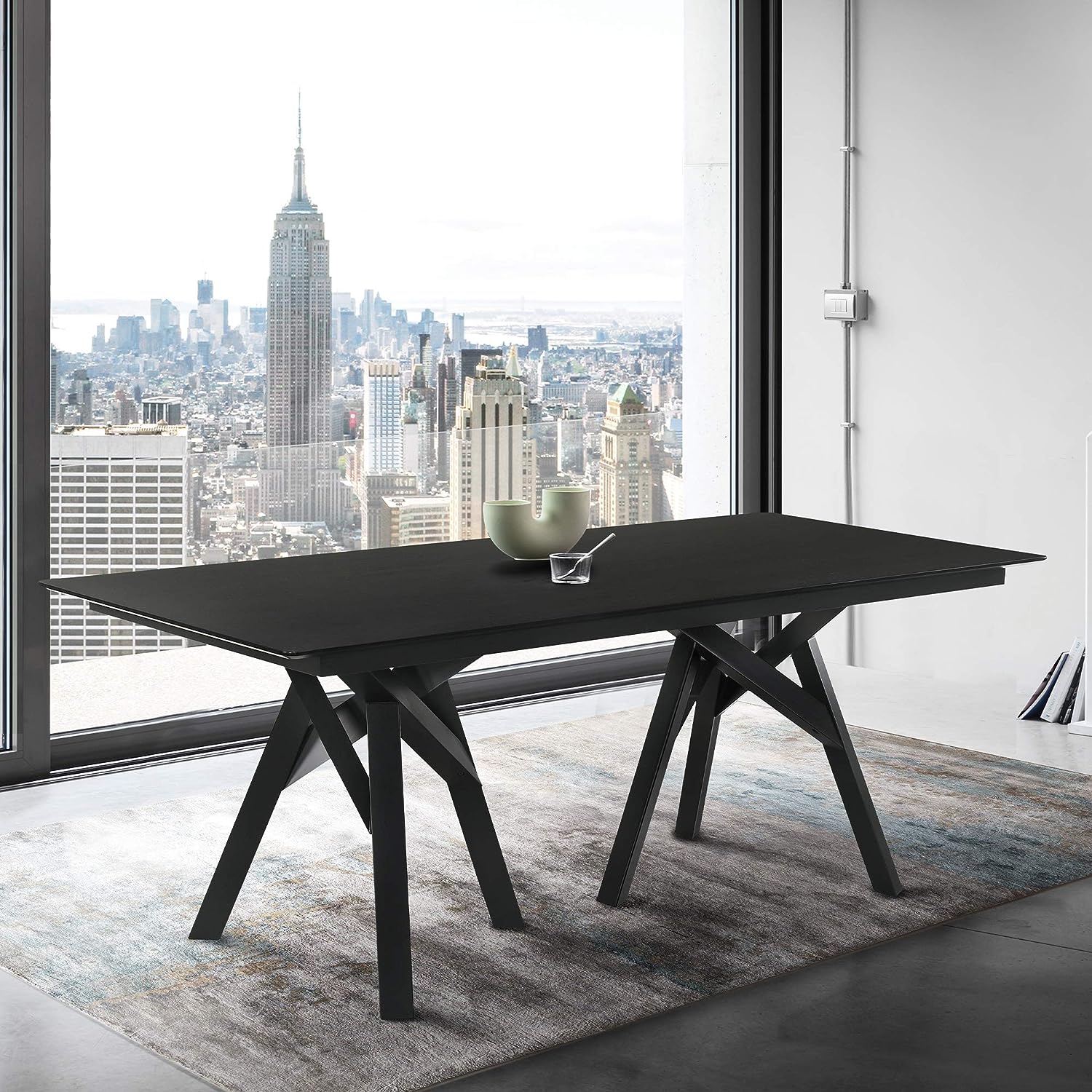 Armen Living Cortina 79&#34; Mid-Century Modern Black Wood Dining Table Legs