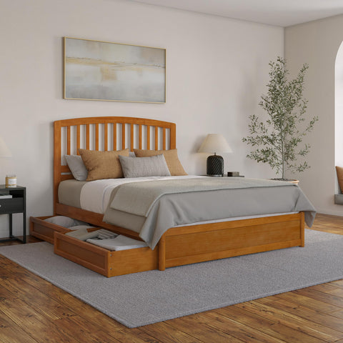 AFI, Lucia Queen Platform Bed with Panel Footboard & Storage Drawers, Light Toffee