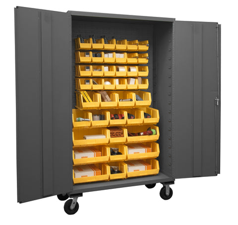Durham 2502M-BLP-42-95 Lockable Mobile Cabinet with 42 Yellow Hook-On Bins