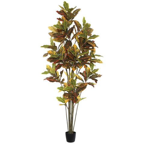 Vickerman Everyday 7' Potted Artificial Green and Orange Croton Tree - Premium Lifelike Faux Plant for Home or Office Decor - Maintenance Free Cronton Tree