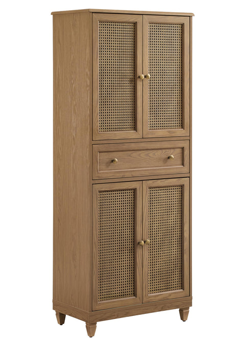 Crosley Furniture Katia Traditional Rattan Pantry Storage Cabinet Shelves, Dining, Laundry Room, Bathroom, Driftwood