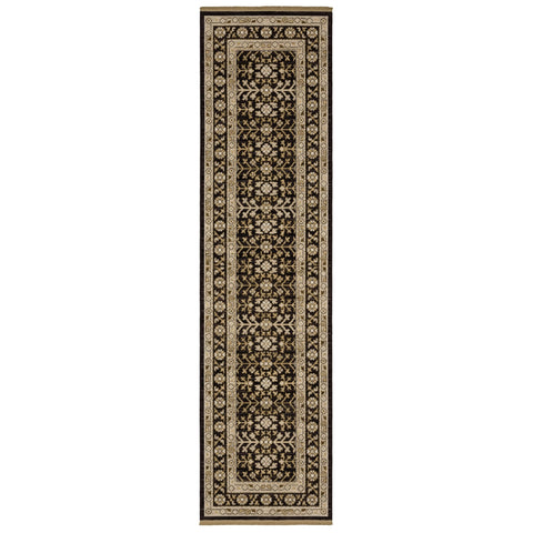 Oriental Weavers Acacia Machine Woven Area Rug - ACA10-2'6" x 10' - in Black/Beige - Traditional Style Hallway, Entryway, Kitchen, Bathroom Rug