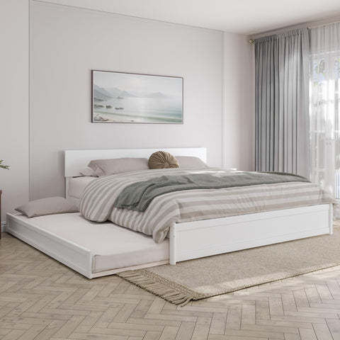AFI, Wesley King Platform Bed with Panel Footboard & Twin XL Trundle, White