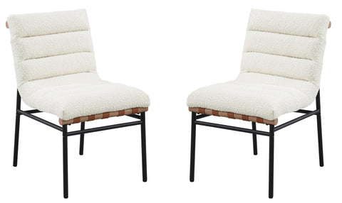 LILOLA LIVING Lahni Set of 2 White Boucle Fabric Dining Chairs – Modern Upholstered Side Chairs with Full Foam Seating and Sleek Contemporary Design for Kitchen Dining Room