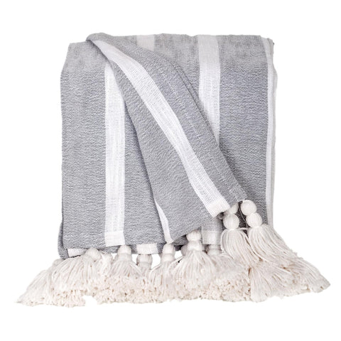 Parkland Collection Light Grey Cotton Slub Throw with Tassels for Cozy Times!