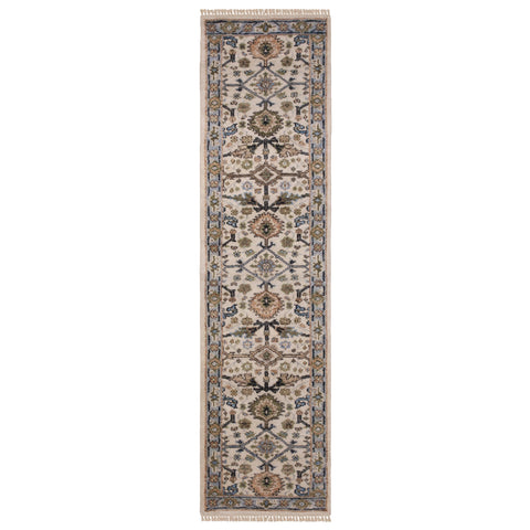 Oriental Weavers Majorca Hand-Made Wool Area Rug - MAJ01-2'6" x 10' - in Ivory/Light Blue - Vintage Inspired, Hand-Made Wool Rugs, Entryway, Hallway Runner Rug