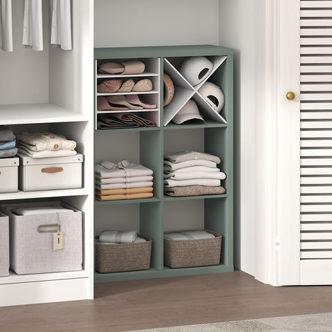 Furinno Cubic Closet Organizers and Storage, 6-Cube Closet Organizer, Open Shelf Closet Storage, Extra Thick Frame for Wardrobe, Bedroom, Living Room, Sage Green
