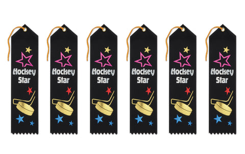 Beistle Hockey Star Award Ribbons, 2 by 8-Inch, 6-Pack