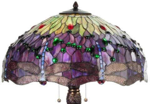 Meyda Tiffany 31112 Hanginghead Dragonfly Collection 3-Light Table Lamp, Mahogany Bronze Finish with Dragonfly Stained Glass Shade, 22" x 22" x 31"