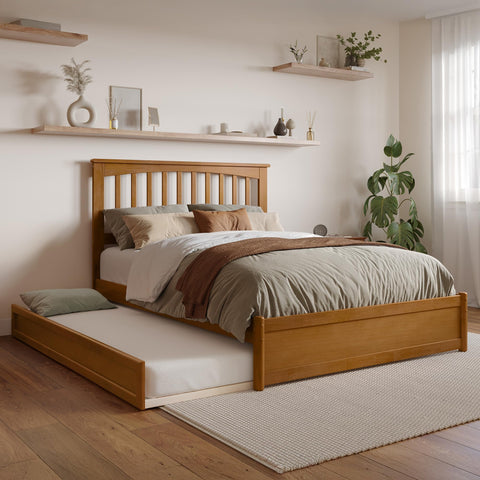 AFI, Everett Full Platform Bed with Panel Footboard and Twin Trundle, Light Toffee