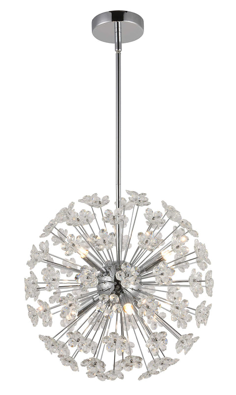 Bethel Sputnik Chandelier - Crystal Flower Pendant Light with Chrome Finish - Modern Ceiling Light 15.75 Inch