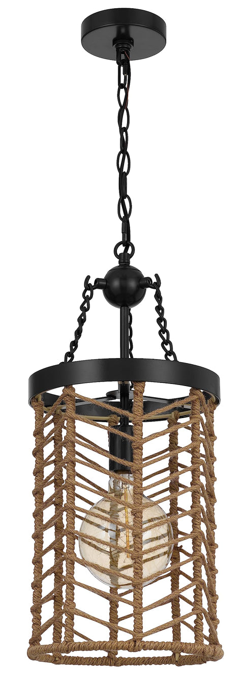 Lillington 60W Metal Pendant Light with Burlap Roped cage
