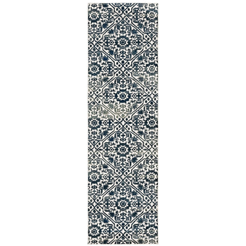 Oriental Weavers Bowen Area Rug - 5506E - 2'3" x 7'6" - in Navy/Ivory - Glam Style, Stain Resistant, Family and Pet Friendly, Entryway, Hallway Runner Rug