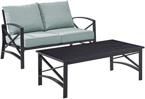 Kaplan 2Pc Outdoor Loveseat Patio Furniture Set Mist/Oil Rubbed Bronze - Loveseat & Coffee Table
