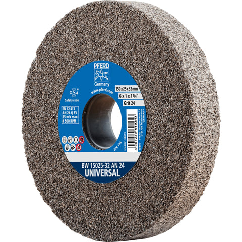 PFERD Vitrified Bench Grinding Wheel – Universal, 6" Diameter, 1" Thick, 1" Arbor, 24 Grit, Aluminum Oxide, for General Metalworking - Part 61743