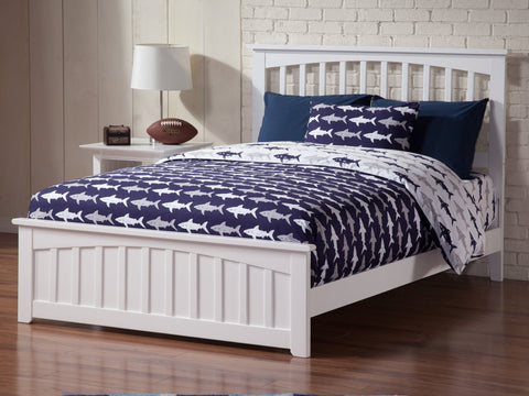 AFI, Mission Full Size Low Profile Platform Bed with Matching Footboard and Attachable USB Charger, White