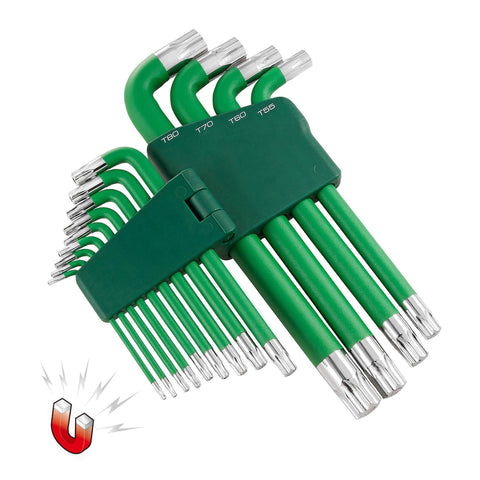 Powerbuilt 13 Piece Tamper Star Jumbo Long Point Magnetic Hex Key Wrench, Allen Hex Key Wrench, T10- T80-941643