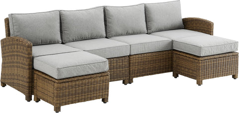 Bradenton 4Pc Wicker Outdoor Sectional Patio Furniture Set Gray /Weathered Brown - Left Loveseat, Right Loveseat, & 2 Ottomans