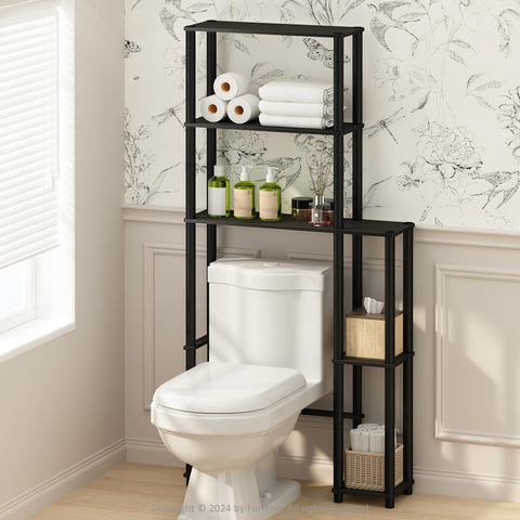 Furinno Turn-N-Tube Freestanding Over-The-Toilet Storage Rack with 5 Shelves Black Espresso/Black