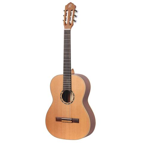 Ortega Guitars 6 String Family Series 7/8 Size Left-Handed Nylon Classical Guitar w/Bag, Cedar Top-Natural-Satin, (R122-7/8-L)
