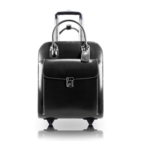 McKlein UPTOWN, Top Grain Cowhide Leather, 15" Leather Vertical Wheeled Ladies' Laptop/Computer & Tablet Business Briefcase Bag/Women's Rolling Overnight Travel Bag, Removable trolley case