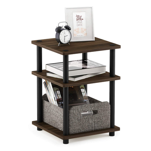 Furinno TURN-N-TUBE Side Table, 3-Tier Square Modern End Table, Open Shelves Nightstand, Night Stand, Bedside Table, Easy Assembly, for Living Room, Bedroom, Columbia Walnut