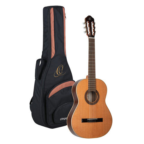 Ortega Guitars 6 String Traditional Series-Made in Spain 7/8 Size Solid Top Classical Guitar w/Bag, Right-handed, Natural, (R225G-7/8)