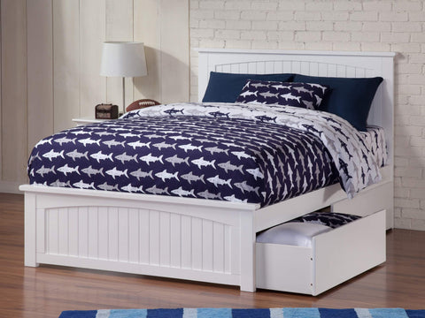 Nantucket Full Platform Bed with Matching Footboard and Turbo Charger with Urban Bed Drawers in White