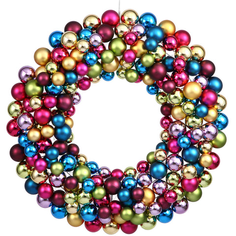 Vickerman Multicolored Ball Wreath - 22 Inch Wire Frame - Shiny & Matte Finish - Colorful Holiday Wreath