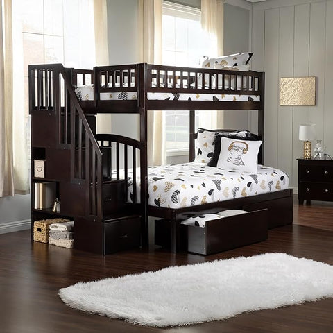 AFI Westbrook Staircase Bunk with Turbo Charger and Urban Bed Drawers, Twin/Full, Espresso