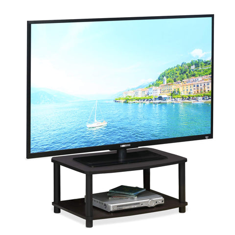 Furinno TURN-N-TUBE TV Riser Stand, 2-Tier Small Elevated No Tools TV Stand, TV Console for TV up to 32 inch, 15.8 x 23.8 x 11, for Living Room, Bedroom, Dark Walnut